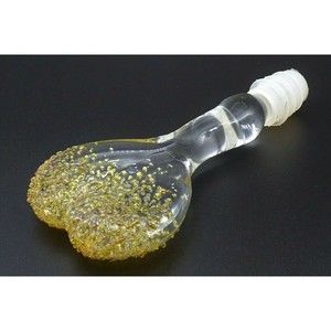 Vintage Heart Shaped Art Glass Bottle Stopper Amber Gold Crackle Design Unique